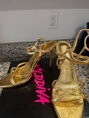 Guess Metallic Gold Strappy Stiletto Sandals
